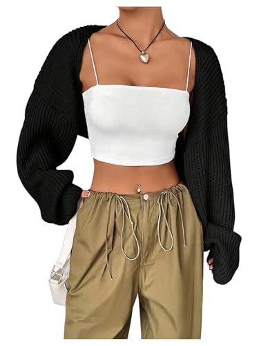 Floerns Women's Long Sleeve Cropped Cardigan Open Front Knitted Bolero Shrug Sweater