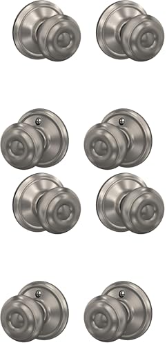 Image of SCHLAGE F10 GEO 619 Georgian Door Knob, Hall & Closet Passage Lock, Satin Nickel (Pack of 4)