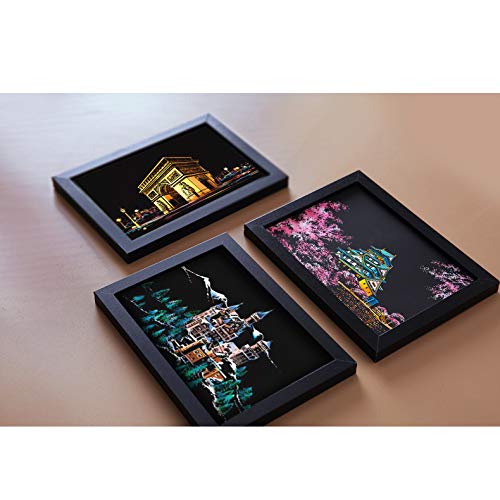 Scratch Art Paper, Rainbow Night View Scratchboard For Adults & Kids, Mini Envelope Postcard Art & Crafts Set: 8 Sheets Scratch Cards & Scratch Drawing Pen, Brush 7.9"X5.5" (Building / Cherry Blossom) #TOP1