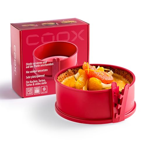 coox Springform mit Glas-Servierplatte & Glasfüßen Ø 18 cm - Backen & Servieren in Einem I Antihaft-Silikon I Spülmaschinenfest I Kein Umsetzen I BPA-frei Rot
