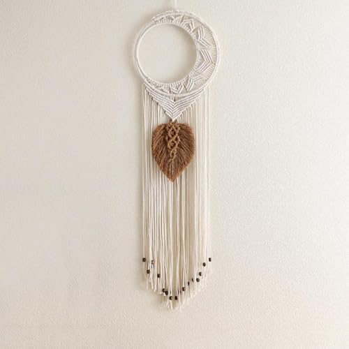 Tapiz de pared de luna macramé boho con hojas para decoración tejida artesanal 2