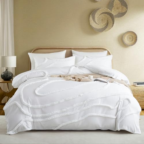 Image of Cupocupa King Size Comforter Set;Beige Comforter Boho Tufted Lightweight Bedding Sets 3PCS Soft Jacquard with 2 Pillow Cases for All Season