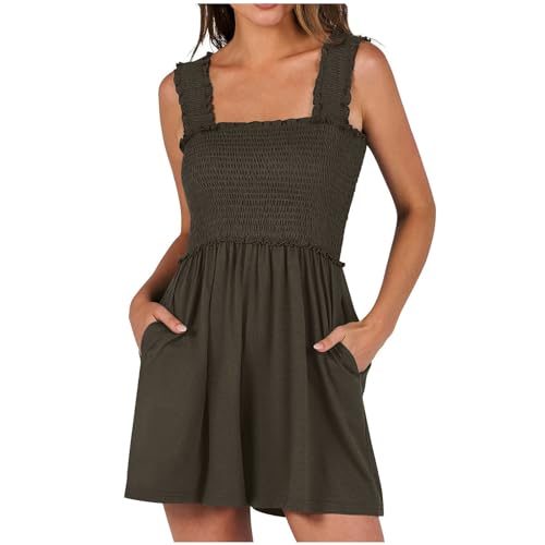 BUNSLOOM Damen Overall Rüschen Träger Quadrat Ausschnitt Smocked Jumpsuit