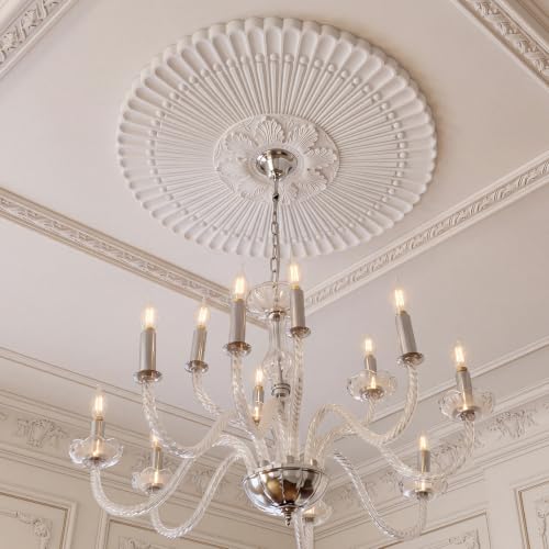 Threehoney 24" OD X 3.94" ID White Ceiling Medallion, Round Fluted Floral