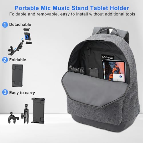 PLDHPRO Tablet Holder for Mic Stand 360° Swivel iPad Music Stand Mount for Microphone with Clamp, Musicians Stage Portable Stands Guitar Tripod Accessories Compatible 5.1-15.6'' Devices