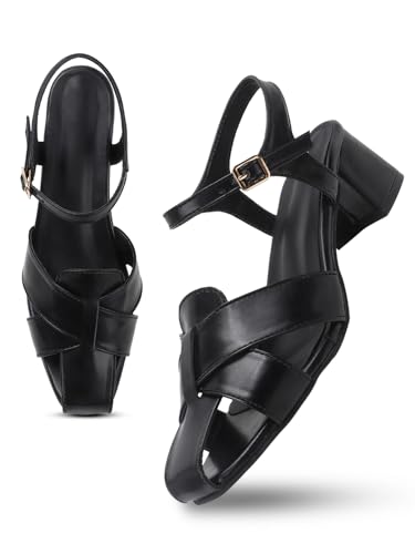 Image of SilverArrow womens Corvella Fashion Sandals|Block Heel Sandals With Buckle Closure|Casual Wear