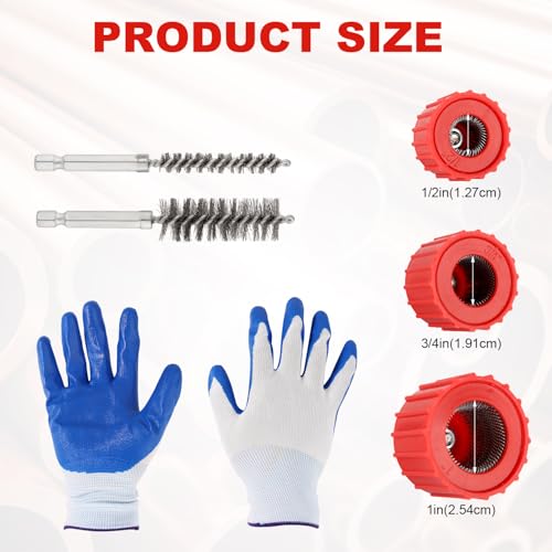 Lyreh 10stk Kupferrohr-Reiniger-Set für Bohrmaschine, Inkl 1,27cm 1,91cm 2,54cm Kupfer Rohrreiniger und 6stk Rohrbürste Bohrmaschine mit Handschuhen Reinigt Kupferrohre Schläuche Armaturen