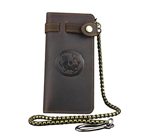 West Retro Biker Trucker Motorcycle Long Wallet Purse W/Chain Genuine Leather L #TOP5