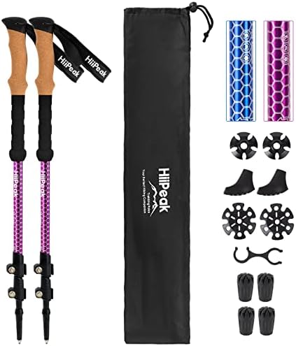 Hiipeak Lightweight Trekking Poles - 1 Pair Adjustable Hiking Sticks- Foldable Collapsible Walking Poles - Cork Grip- Aluminum 7075- Quick Flip-Lock for Hiking, Camping & Backpacking