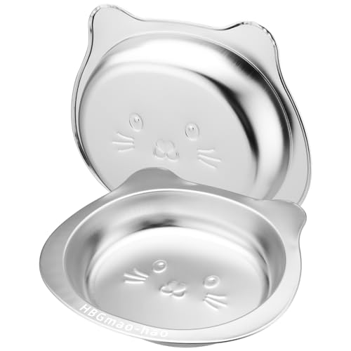HBGmao-hao Cat Bowls 2 Pcs 7.1 Inch, 304 Stainless Steel Whisker-Friendly Shallow Dishes for Food and Water, Cats Small Dogs (01siliver)