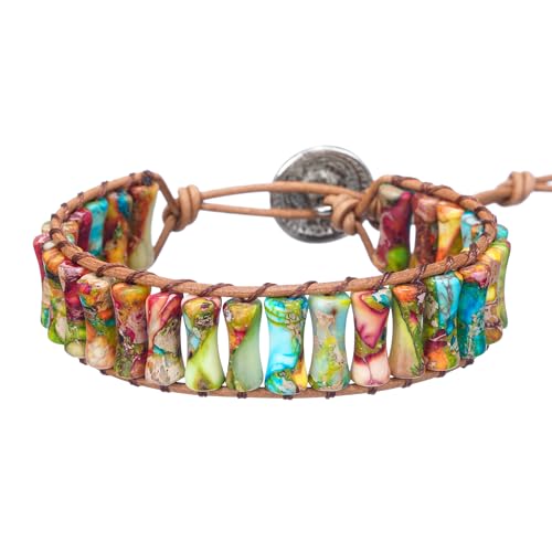Image of Plumiss Women Boho Handmade Natural Stone Crystal Leather Bead Wrap Bracelets Collection