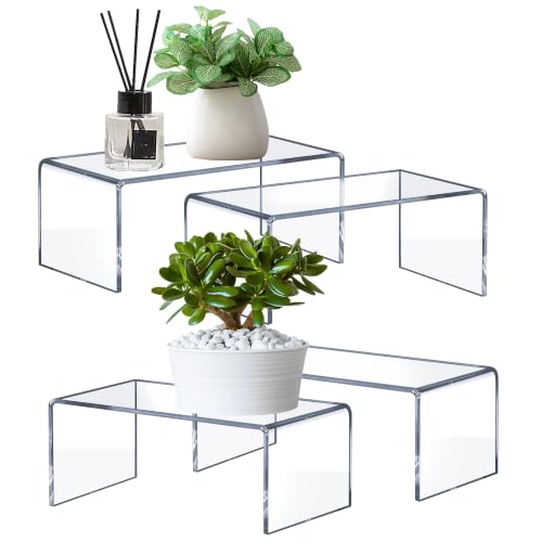 OVNTHYK Large Acrylic Risers 4 Pcs - 5mm Thick Clear Display Risers (12.4 x 5 x 5) for Perfume Organizer Collectibles Figures Jewelry & Retail Showcase