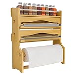 Zri Bamboo Wall Mounted Bamboo Kitchen Paper Towel Holder with Spice Rack and 2-in-1 Roll Dispenser with Cutter, Natural Wood, 30.5 cm, 15 Inches, 3.85 Pounds