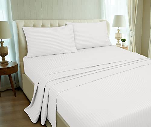 Image of ROYALE LINENS 3 Piece Twin XL Sheets Set - Soft Brushed 1800 Microfiber - 1 Fitted, 1 Flat Sheet, 1 Pillow case - Wrinkle Free & Fade Resistant - Hotel Luxury Bed Sheets (Stripe White, Twin XL)