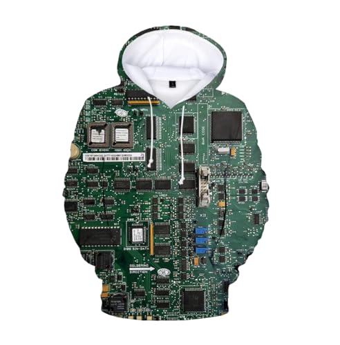 Sweat à capuche imprimé 3D avec puce électronique Harajuku et motif cyberpunk durable