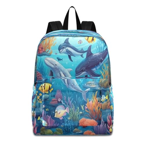 JSTEL Ocean Theme Backpack Toddler Teenager School Backpack Sea Animal Kid Bookbag for Boys Girl Ages 5 to 19