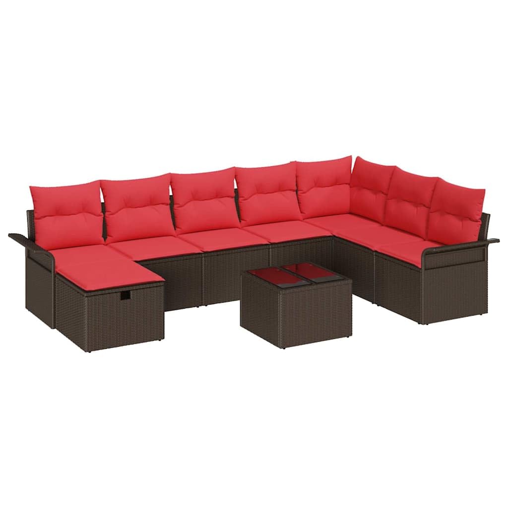 Juego de muebles de jardín modulares de ratán sintético de 9 piezas, sofá de jardín con cojín y espacio de almacenamiento, moderno conjunto de asientos para terraza