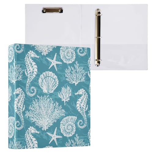 Classeur 3 anneaux 3,8 cm avec rangement et pince porte-bloc motif océan