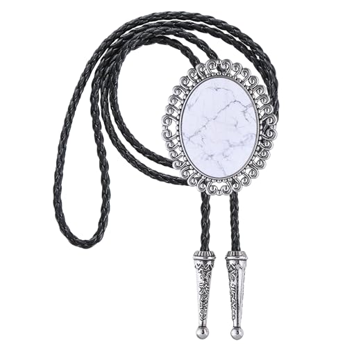 Image of Jeilwiy Bolo Tie for Men Real Stone Westwern Cowboy Ties Silver Bolos Women Leather Necktie Gift for Birthday Christmas