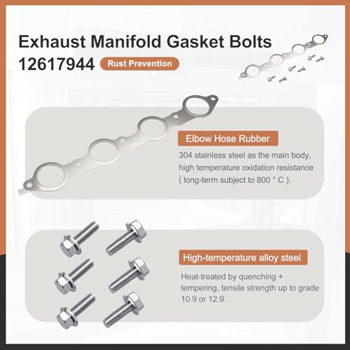 Image of 12617944 Exhaust Manifold Gasket Bolts Kit Fit for Chevy Silverado 1500 2500, LS Header LS1 LS2 LS3 LS6 Layer Steel GM Gasket Suburban 12558573 12600530 12620947 4.8 5.3 5.7 6.0 6.2