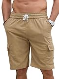 EDOTON Men's Summer Cargo Shorts with 4 Pockets and Drawstring Casual for Leisure Vacation Daily Wear, L, Khaki