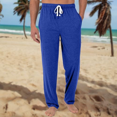 Men'S Pajama Pants Lightweight Solid Elastic Waist Work Pants Cotton Joggers Fall Drawstring Pj Bottoms With Pockets2