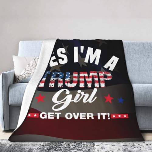 Rqwaaed Yes Im A Trump Girl Get Over It Donald Trump 2025 Throw Blankets Cozy Warm Lightweight Flannel Blanket for Sofa Bed Men and Women