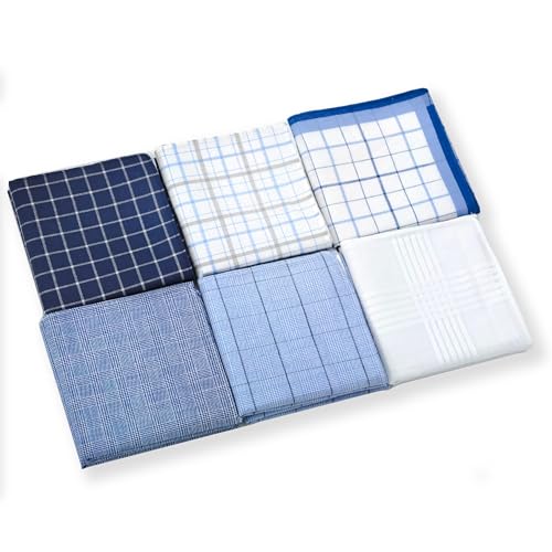 suxeva Gift Handkerchiefs made of 100% Soft Cotton, 12-Pack Cotton Mixed Fashion Blue 3 Handkerchiefs for Men and Women, 40x40 cm / 15.75 x 15.75 inches