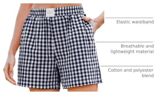 Marvmys Cotton Boxer Shorts for Women Plaid Loungewear Pjs Navy Plaid XXL by Marvmys - Used condition - Image 4