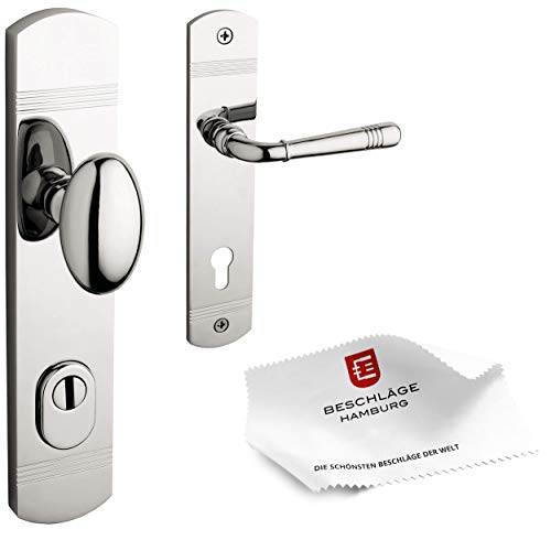 Beschläge Hamburg Türgriffe Eingangstür Schutzbeschlag Emily 70-09 MPN PVD 92 — Sicherheitsgarnitur Haustür — Türbeschlag, Nickel poliert PVD beschichtet