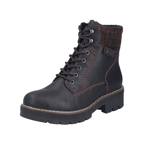 Rieker Femme Y8130 bottes à lacets confortables en cuir noir pour l'hiver