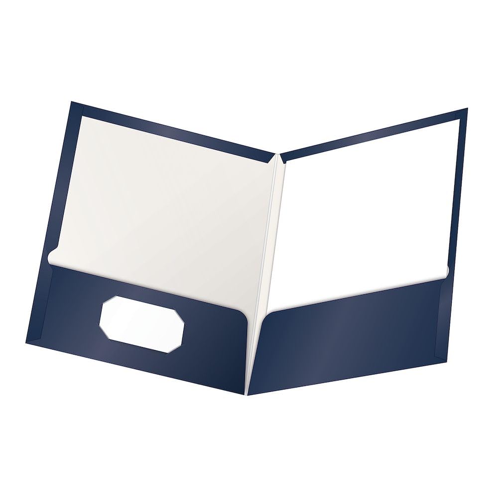 Oxford Laminated Twin-Pocket Folders, Letter Size, Navy, Holds 100 Sheets, Box of 25 (51743)