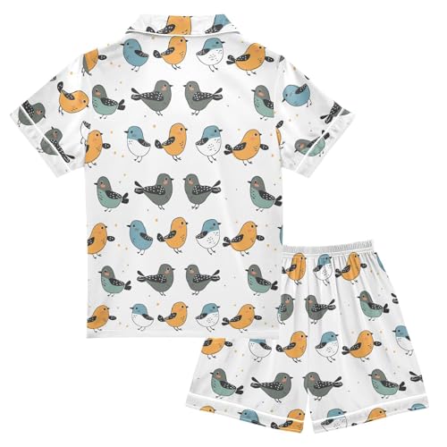 ALAZA Cartoon Bird Polka Dot Pajamas Satin Pajama Set Short Sleeve Button Down Sleepwear2