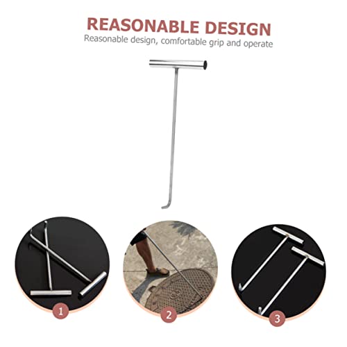 TIDTALEO T-Hook Hooks for Keys Ceiling Hook Home Tools All t Manhole Cover t Hook T Post Driver Stainless Steel Silver Rolling Doors Hook Heavy-Duty Hook Manhole Cover Lifter Tool Barbecue