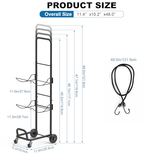 5 Gallon Water Jug Holder with Wheels, 3-Tier Heavy Duty Water Bottle Storage Rack Organizer, Rolling Water Jug Cart with Adjustable Height & Elastic Rope for Home Office Kitchen Garage, Black — view 2