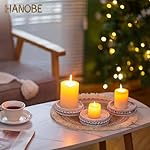 Hanobe Wood Plate Candle Holder: Small Candle Plate Set of 3 Decorative White Washed Beaded Candle Tray Round Candle Stick Holders Farmhouse Table Centerpiece for Fireplace Dining Room Home Decor - Image 2