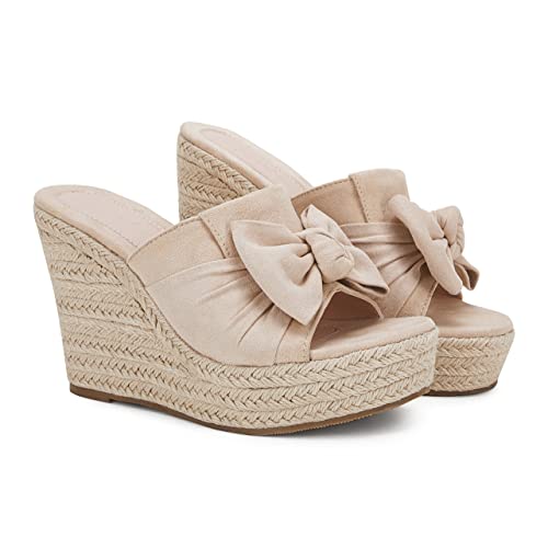 Image of PiePieBuy Womens Platform Espadrilles Slip On Wedge Sandals Bow Tie Open Toe Slides Shoes
