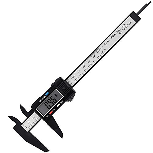 Klassischer Digitaler Messschieber, Macrimo Professionale Kohlefaser Schieblehre mit LCD Anzeige, In / mm, 150mm Messbereich, Silber