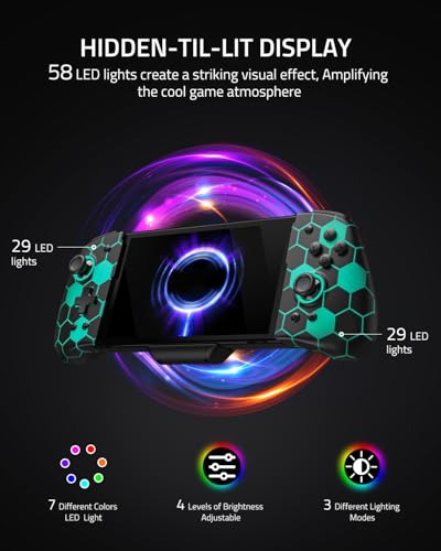 FUNLAB Switch Handheld Controller for Nintendo Joycon Replacement, Hall Effect Luminous Switch Joypad Controller Customizable, Ergonomic Switch One-Piece Joypad Controllers with 7 LED Colors