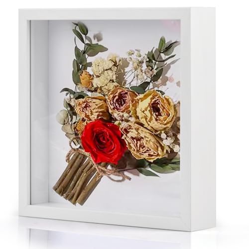 3D Shadow Box Frame 22 x 22cm FOCCTS Deep Picture Frame Box Deep Display Photo Frames for Filling Frame Square Frame Box 3D Display Box for Objects Photos Artworks Memories Flowers Crafts, White