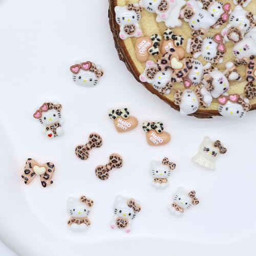 VCEOW 36pcs Kawaii Nail Art Charms Resin Cat Charms Cute 3D Cartoon Y2k Nails DIY Accessories (Style A)