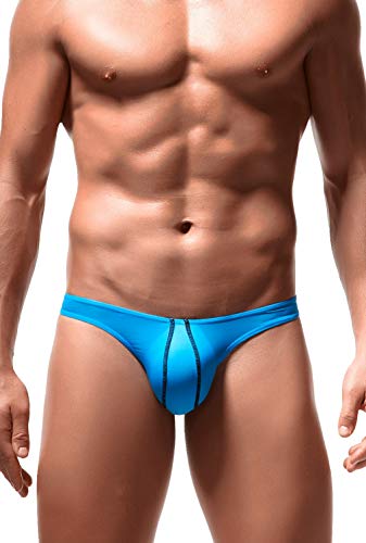 Newsywell Hommes String Soie Glacée Pouch Respirant for Men G-String Slip Bain Low Rise Bikini Underwear Bleu Medium