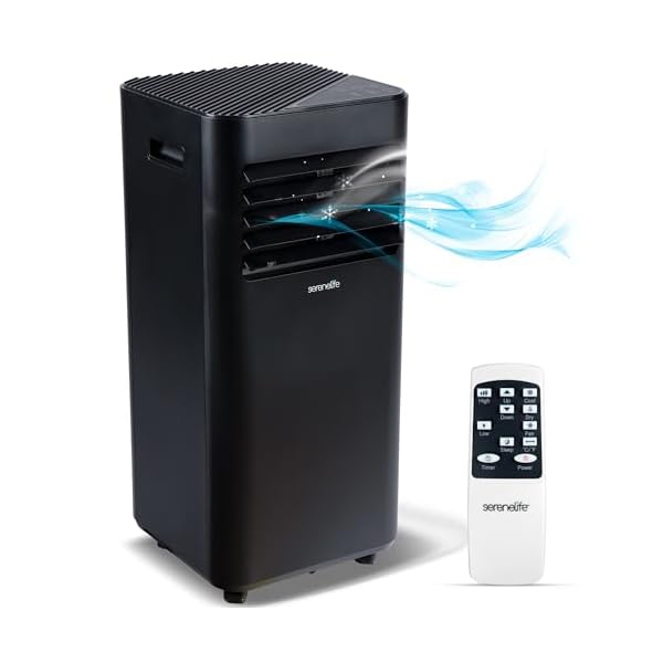 Serenelife 8000 btu portable air conditioner 3 in 1 portable ac unit for bedroom up to 300 sqft 24h timer remote control sleep mode wheels with window mount kit black  urban country home decor