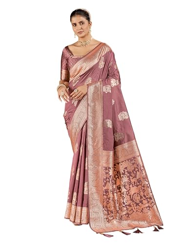 Image of Mehrang Women's Banarasi Silk Kanjivaram Saree For Wedding With Pure Zari Work, Woven Design, With Unstitched Blouse Piece