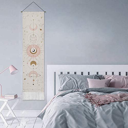 Lyacmy Moon Phase Tapestry Moon Tapestry Wall Hanging Art Bohemian Tapestries White Tapestry For Room (White, 12.8 X 51.2 Inches) #TOP2