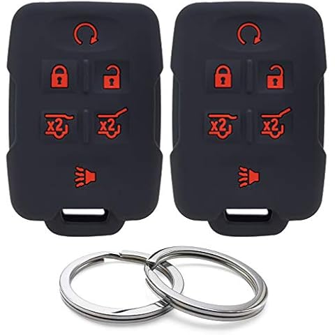 GFDesign 2Pcs Silicone 6 Buttons Key Fob Cover Remote Case Keyless Protector Compatible with Chevrolet Chevy Tahoe Suburban Silverado GMC Yukon Sierra Acadia Cadillac Escalade M3N-32337100 13577766 Cover