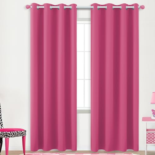 Image of KOUFALL 52x96 Inches Long Hot Pink Blackout Curtains for Bedroom