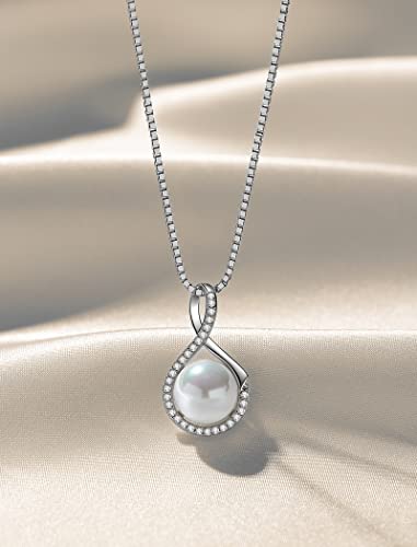 Dickbe Pearl Pendant Necklace For Women,Infinity Pearl Necklace Sterling Silver Box Chain Single Pearl Necklace Jewelry Gifts For Christmas Anniversary Wedding Celebration Occasion (Style A) #TOP2