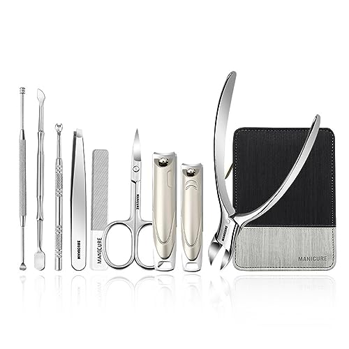 Kit Manucure Pedicure Kit de manucure, coupe-ongles, kit de pédicure professionnel, 9 pièces, ensemble de soins de toilettage en acier inoxydable avec coupe-ongles olécrane for homme et femme Coupe-on