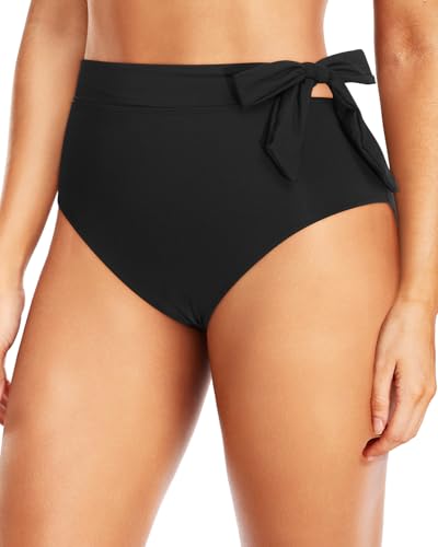 Zmart High Waisted Bikini Bottoms - Women's Full Coverage Bathing Suit Tummy Control Swimsuit with Tie Side Knot Bottom